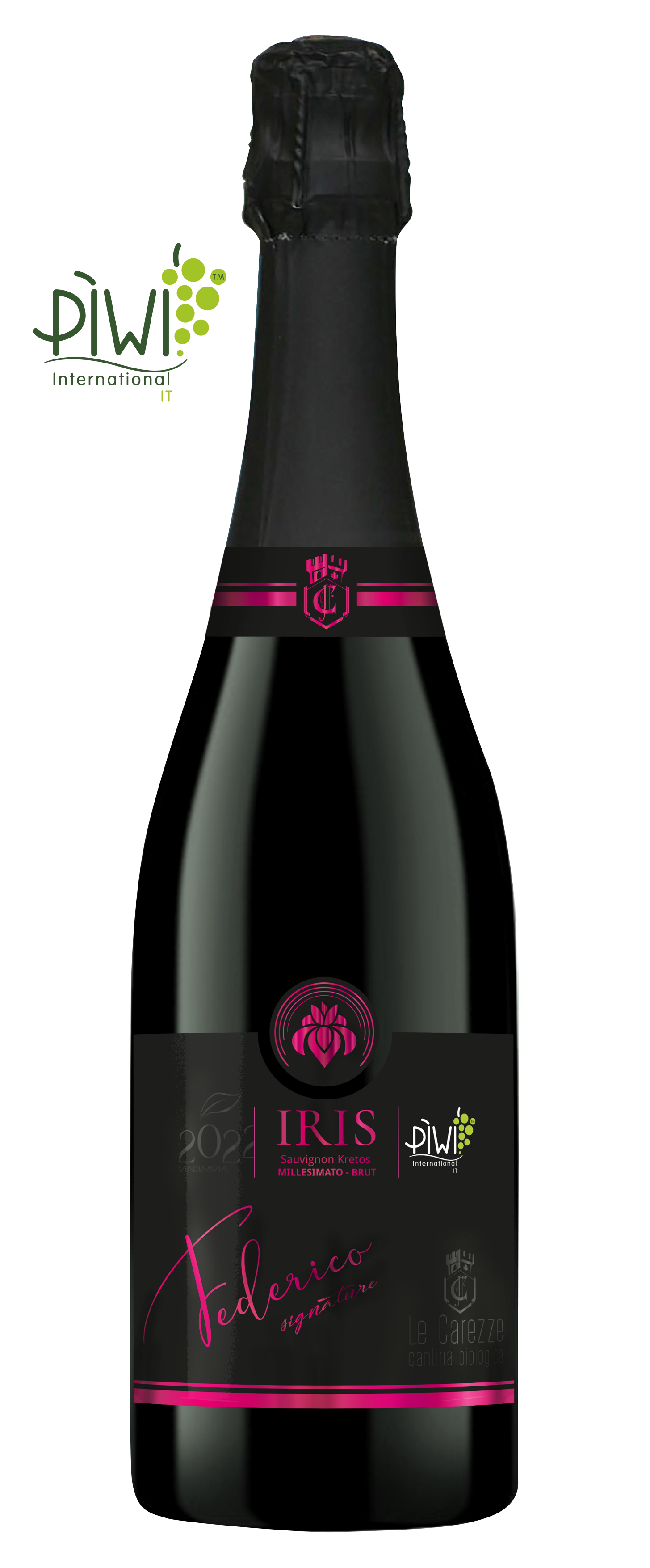 Bottle organic wine Iris Federico Signature Sparkling Brut Millesimato 2022